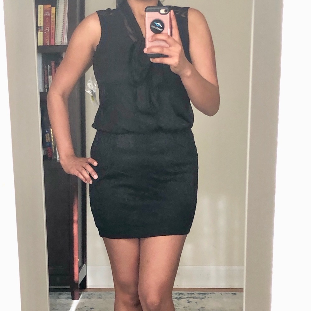 Black Lace Cocktail Dress With Front Bow